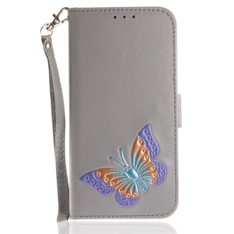 Butterfly Pattern Leather Wallet Protection Casing for Samsung Galaxy S7 edge G935 - Grey-2