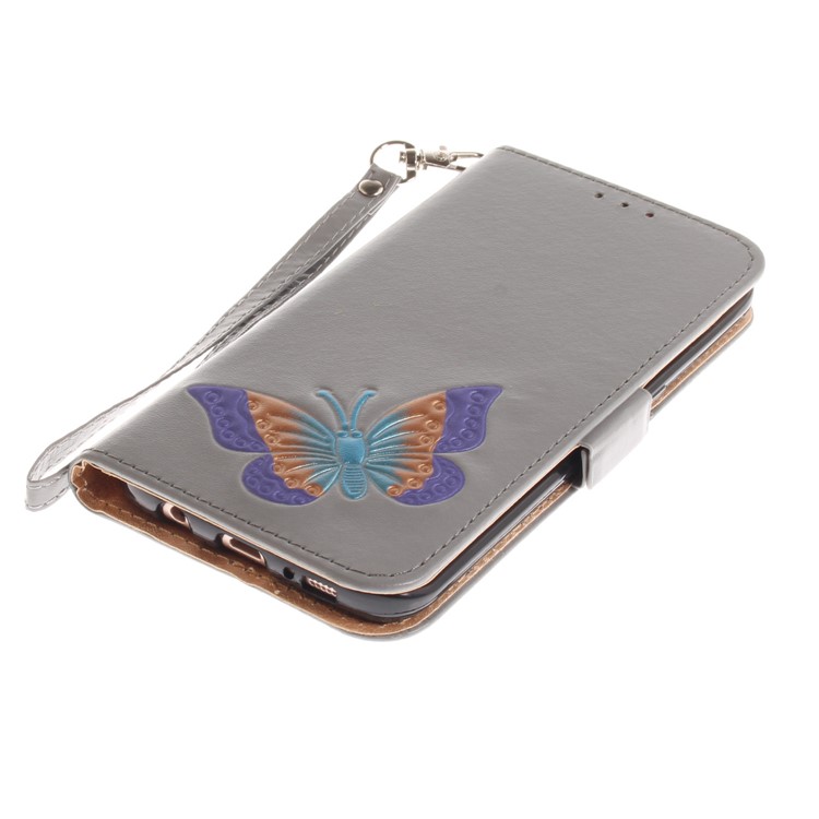 Butterfly Pattern Leather Wallet Protection Casing for Samsung Galaxy S7 edge G935 - Grey-6