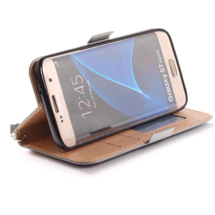 Butterfly Pattern Leather Wallet Protection Casing for Samsung Galaxy S7 edge G935 - Grey-8
