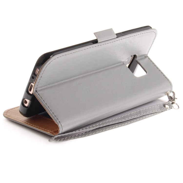 Butterfly Pattern Leather Wallet Protection Casing for Samsung Galaxy S7 edge G935 - Grey-9