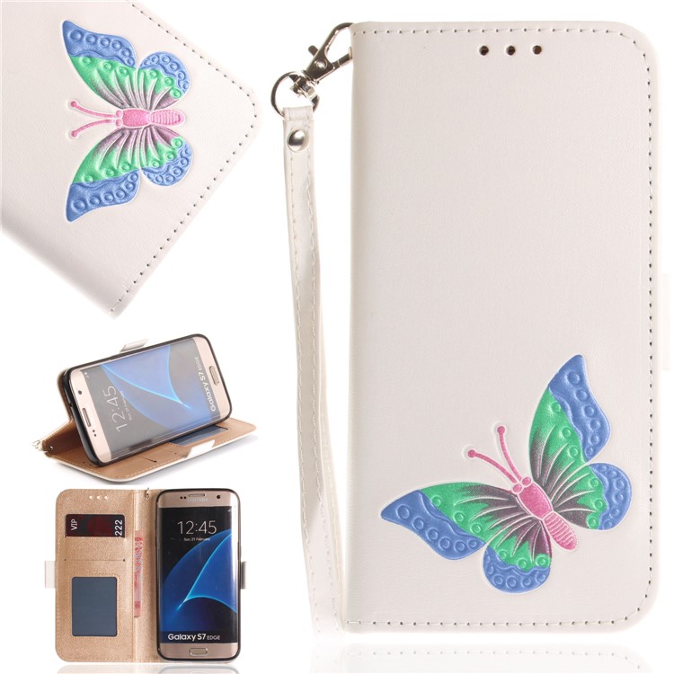 

Butterfly Pattern Leather Wallet Protection Case for Samsung Galaxy S7 edge G935 - White