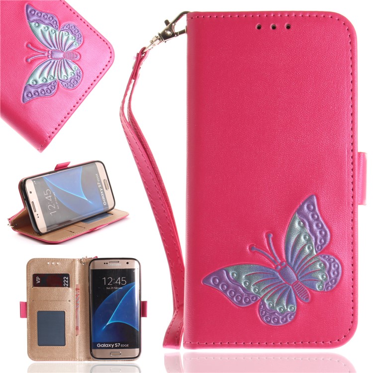 

Butterfly Pattern Leather Wallet Protection Cover for Samsung Galaxy S7 edge G935 - Rose