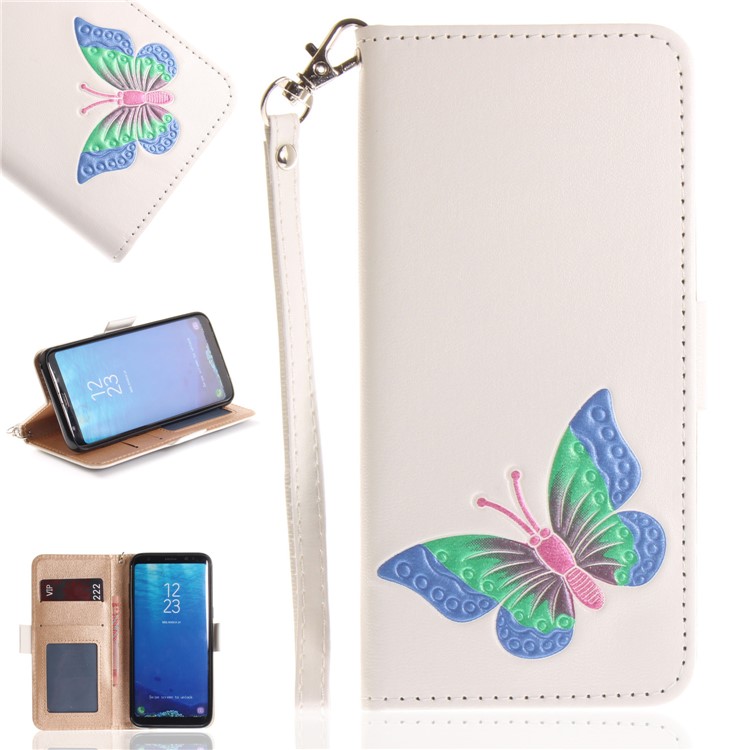 

Butterfly Pattern Leather Wallet Stand Case for Samsung Galaxy S8 SM-G950 - White