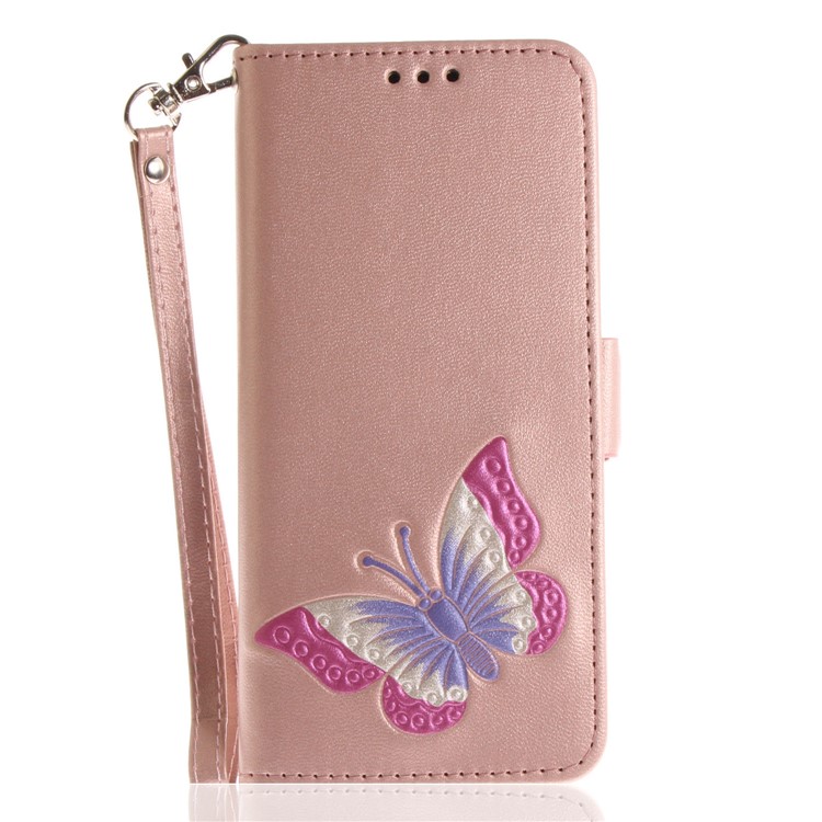 Butterfly Pattern Leather Wallet Stand Casing for Samsung Galaxy S8 SM-G950 - Rose Gold-2