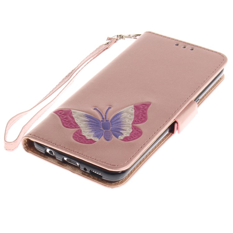 Butterfly Pattern Leather Wallet Stand Casing for Samsung Galaxy S8 SM-G950 - Rose Gold-6