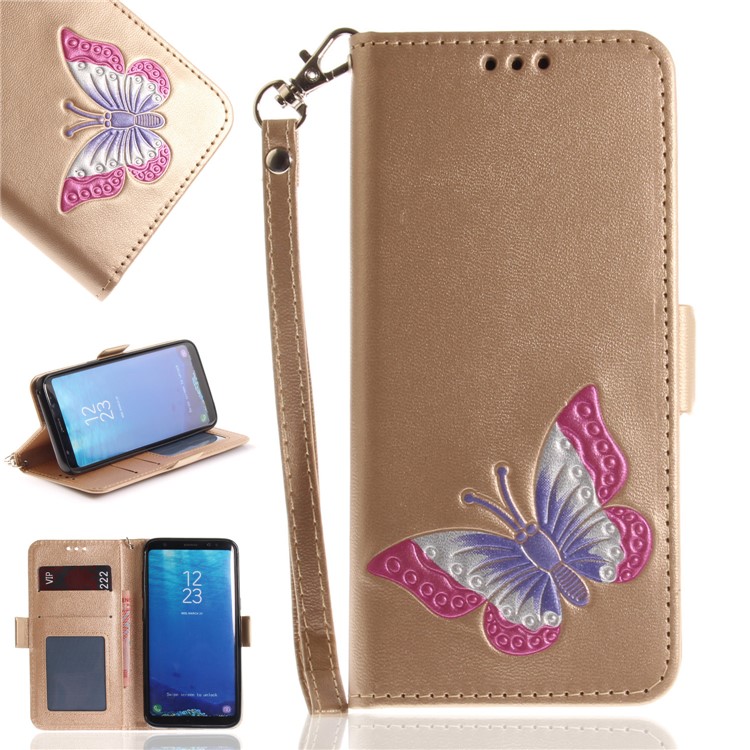 

Butterfly Pattern Leather Wallet Stand Mobile Phone Case for Samsung Galaxy S8 SM-G950 - Gold