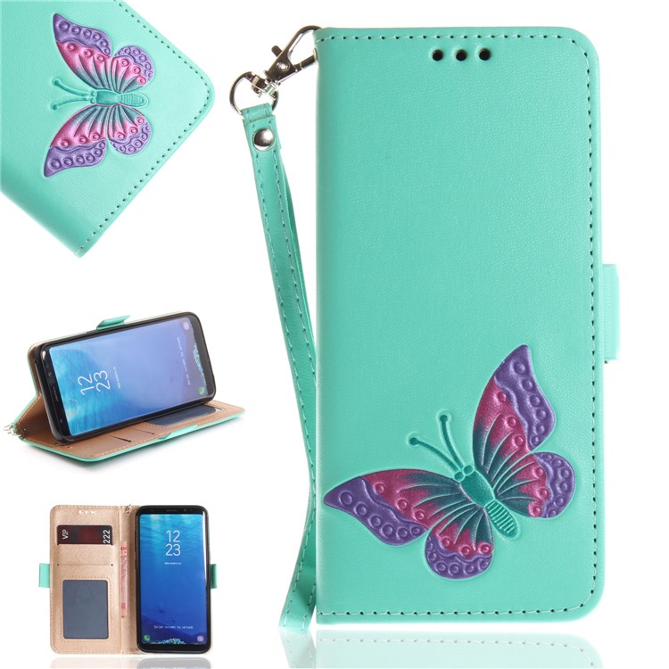 Butterfly Pattern Leather Wallet Stand Cell Phone Case for Samsung Galaxy S8 SM-G950 - Green-1