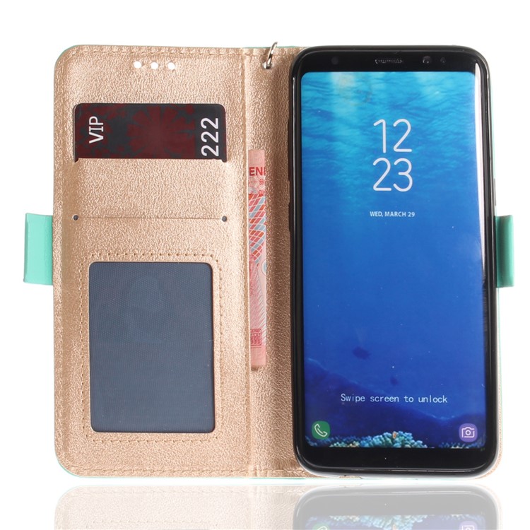 Butterfly Pattern Leather Wallet Stand Cell Phone Case for Samsung Galaxy S8 SM-G950 - Green-10