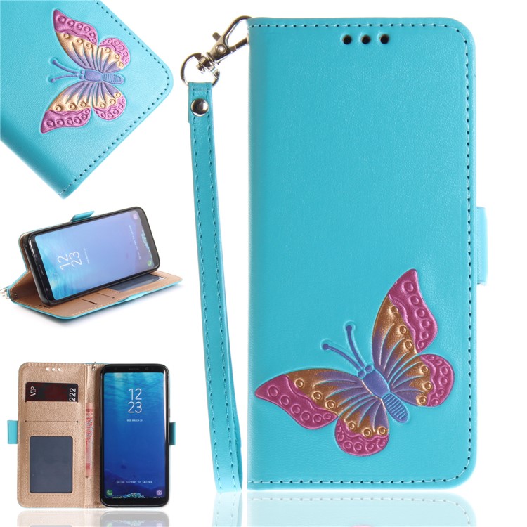 

Butterfly Pattern Leather Wallet Stand Mobile Phone Cover for Samsung Galaxy S8 SM-G950 - Blue