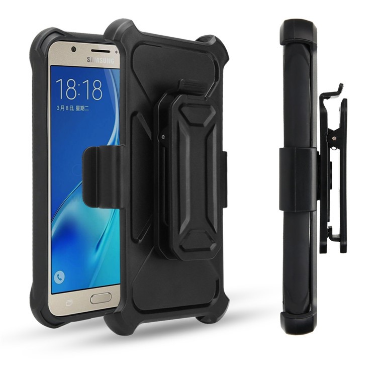 Carbon Fiber Texture PC + TPU Belt Clip Kickstand Cover for Samsung Galaxy J7 V/J7 Perx/J7 Sky Pro - Black-3
