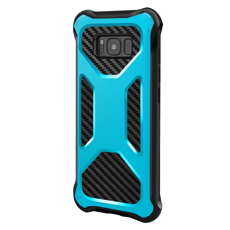Heavy Duty Kickstand Belt Clip Carbon Fiber Texture PC + TPU Hybrid Cover for Samsung Galaxy S8+ SM-G955 - Baby Blue-2