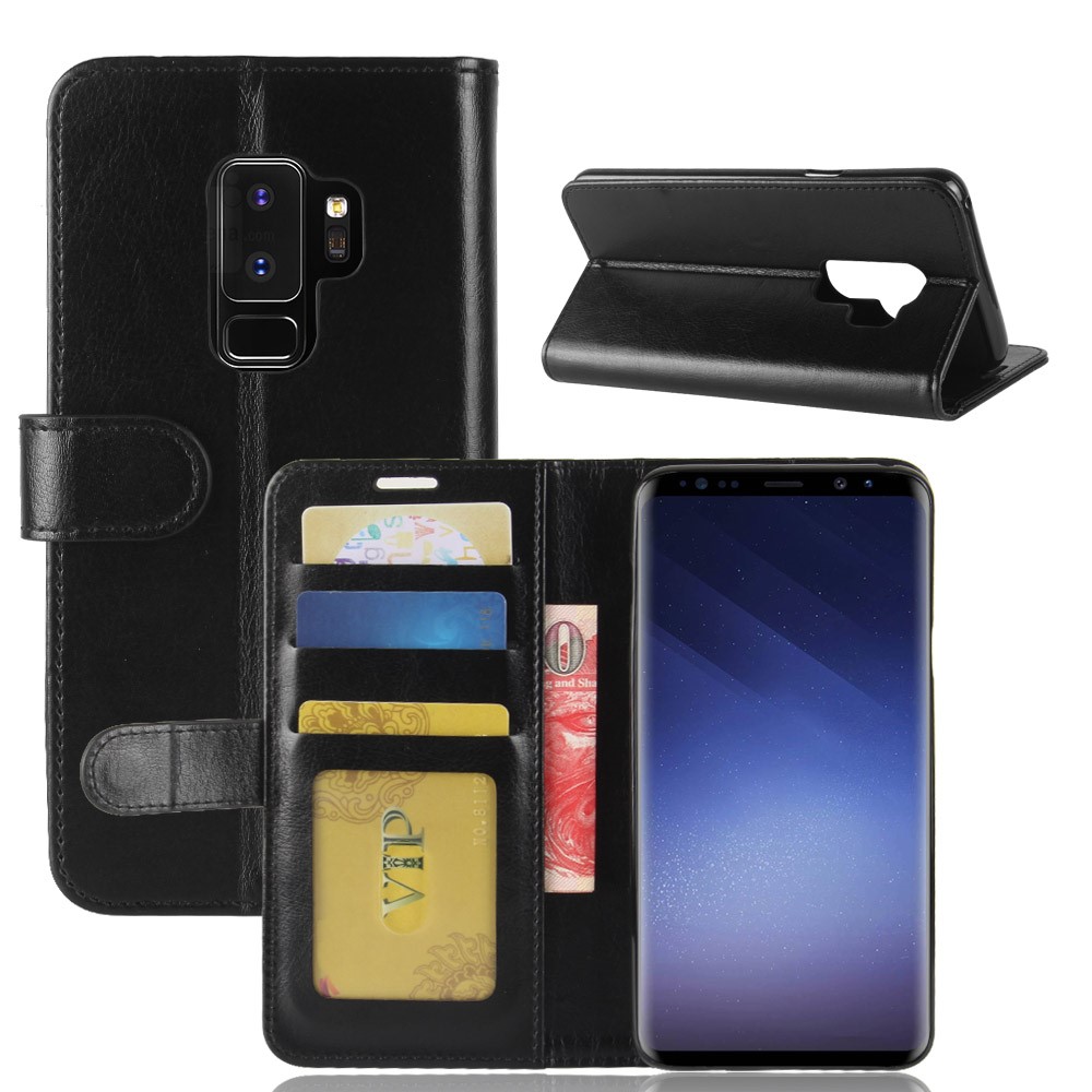 Funda de Billetera de Cuero de Caballo Loco Para Samsung Galaxy S9+ G965 - Negro-2