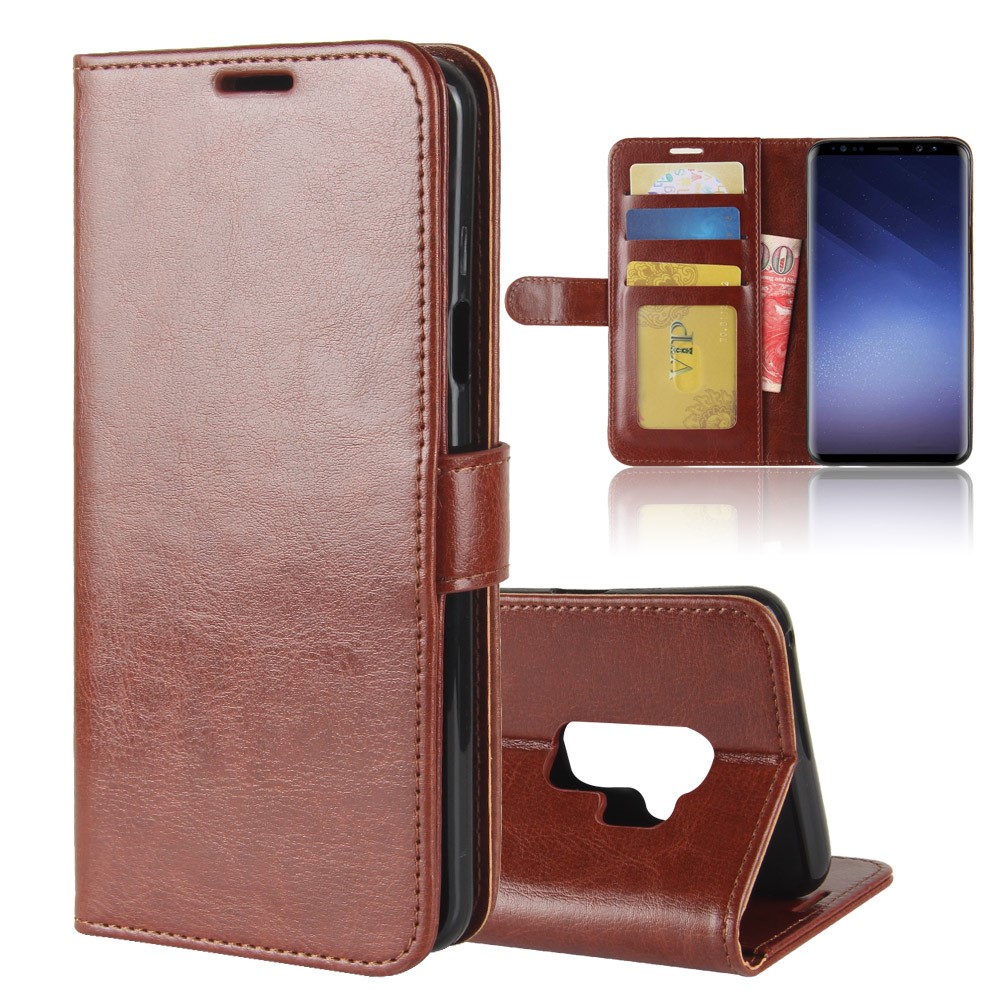 Crazy Horse Cell Phone Leather Wallet Case for Samsung Galaxy S9+ G965 - Brown-1