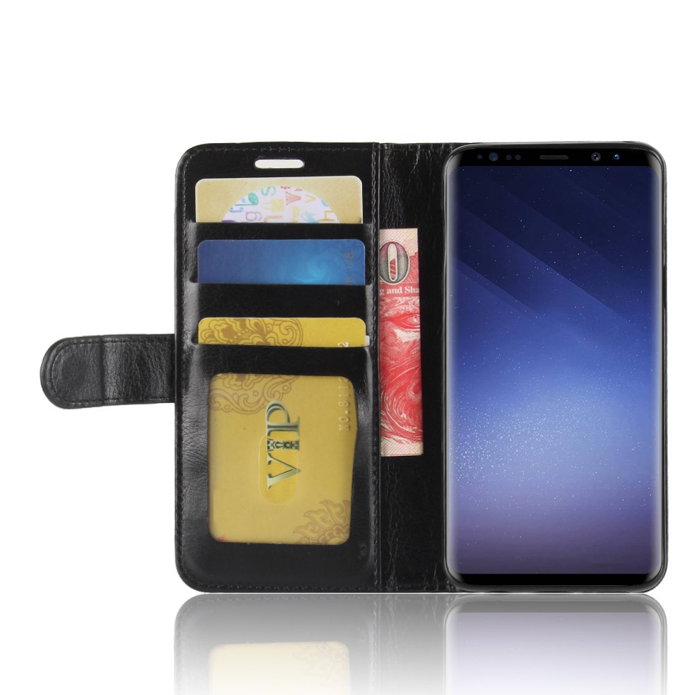 Crazy Horse Wallet Leder Stand Hülle Für Samsung Galaxy S9 G960 - Schwarz