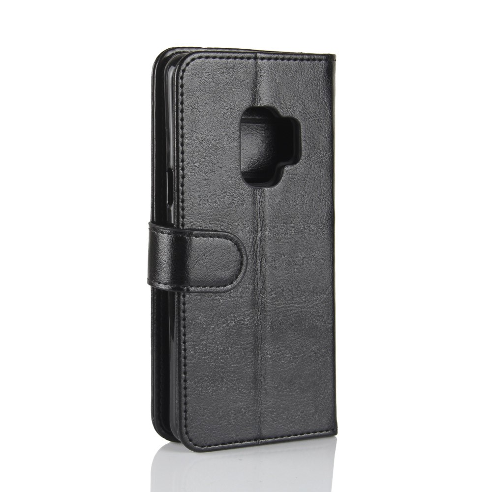 Crazy Horse Wallet Stand de Cuero Para Samsung Galaxy S9 G960 - Negro