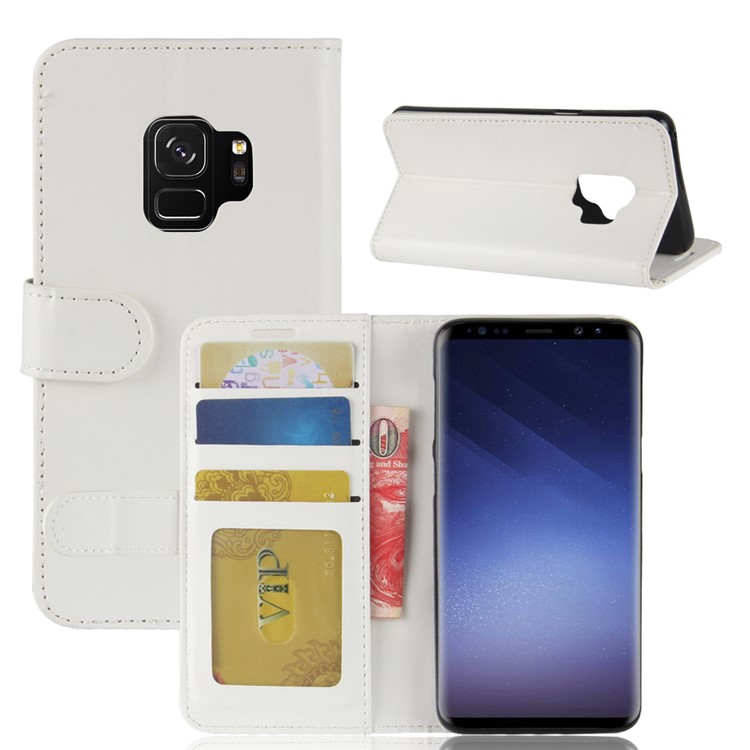 Crazy Horse Wallet Leather Stand Cover for Samsung Galaxy S9 G960 - White-2