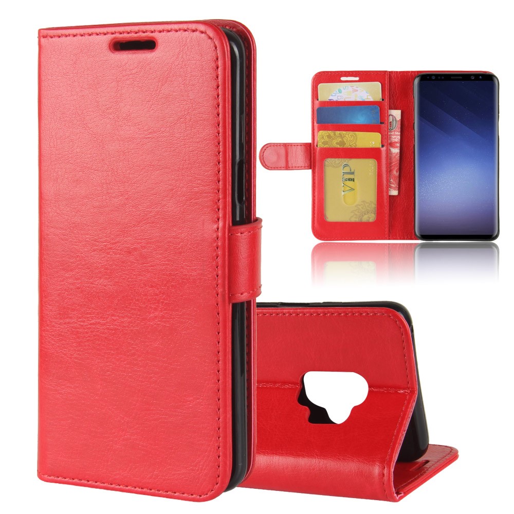 Crazy Horse Wallet Leather Cell Phone Case for Samsung Galaxy S9 G960 - Red-1