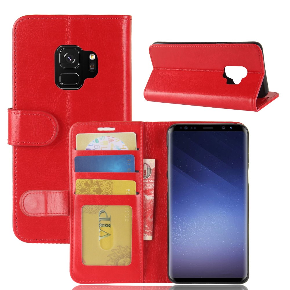 Crazy Horse Wallet Leather Cell Phone Case for Samsung Galaxy S9 G960 - Red-2