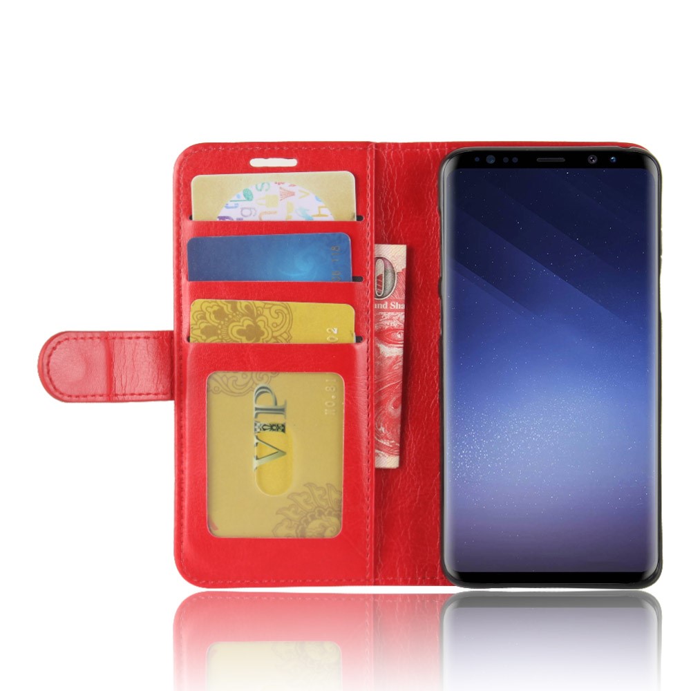 Crazy Horse Wallet Leather Cell Phone Case for Samsung Galaxy S9 G960 - Red-6