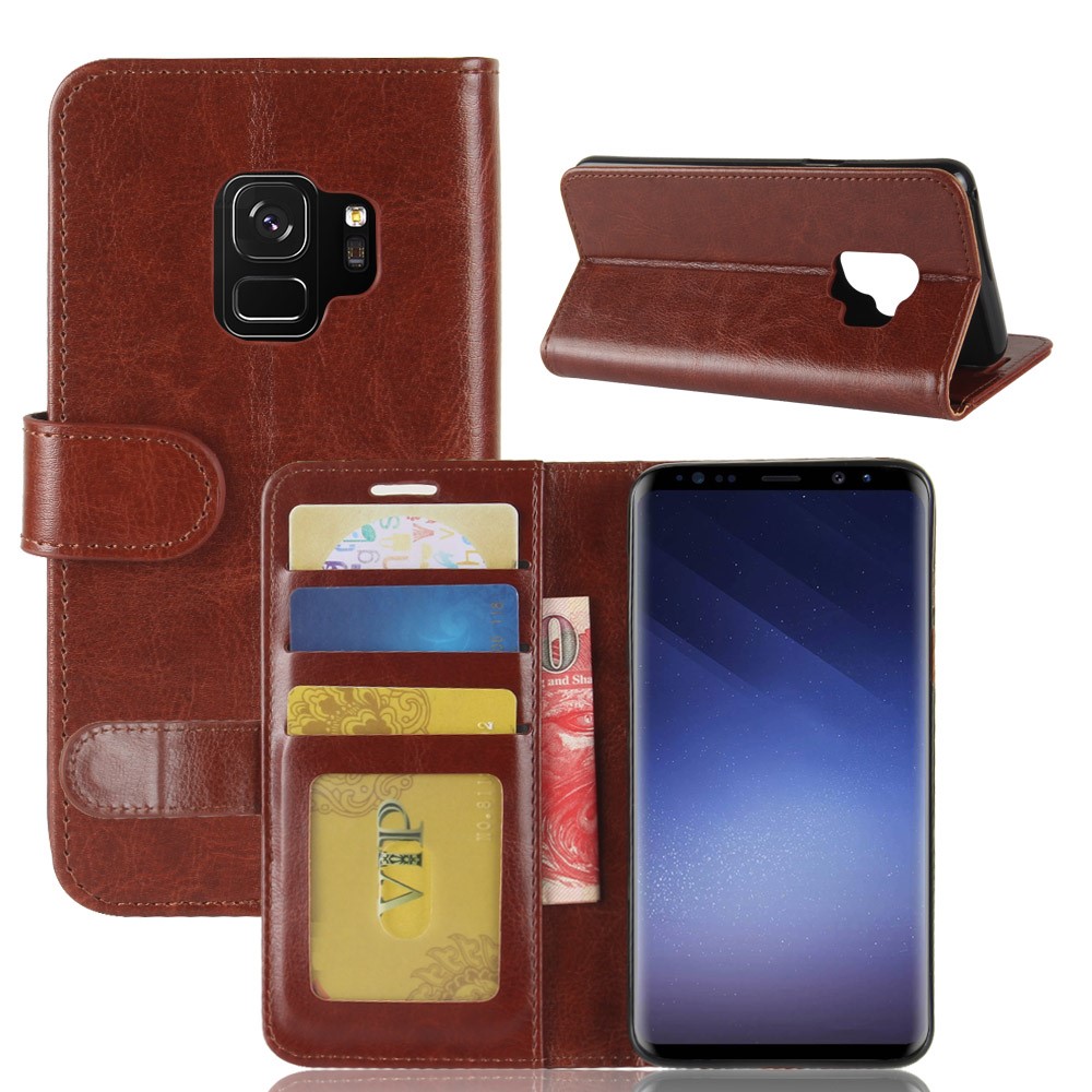 Crazy Horse Magnetic Leather Stand Case for Samsung Galaxy S9 G960 - Brown-2