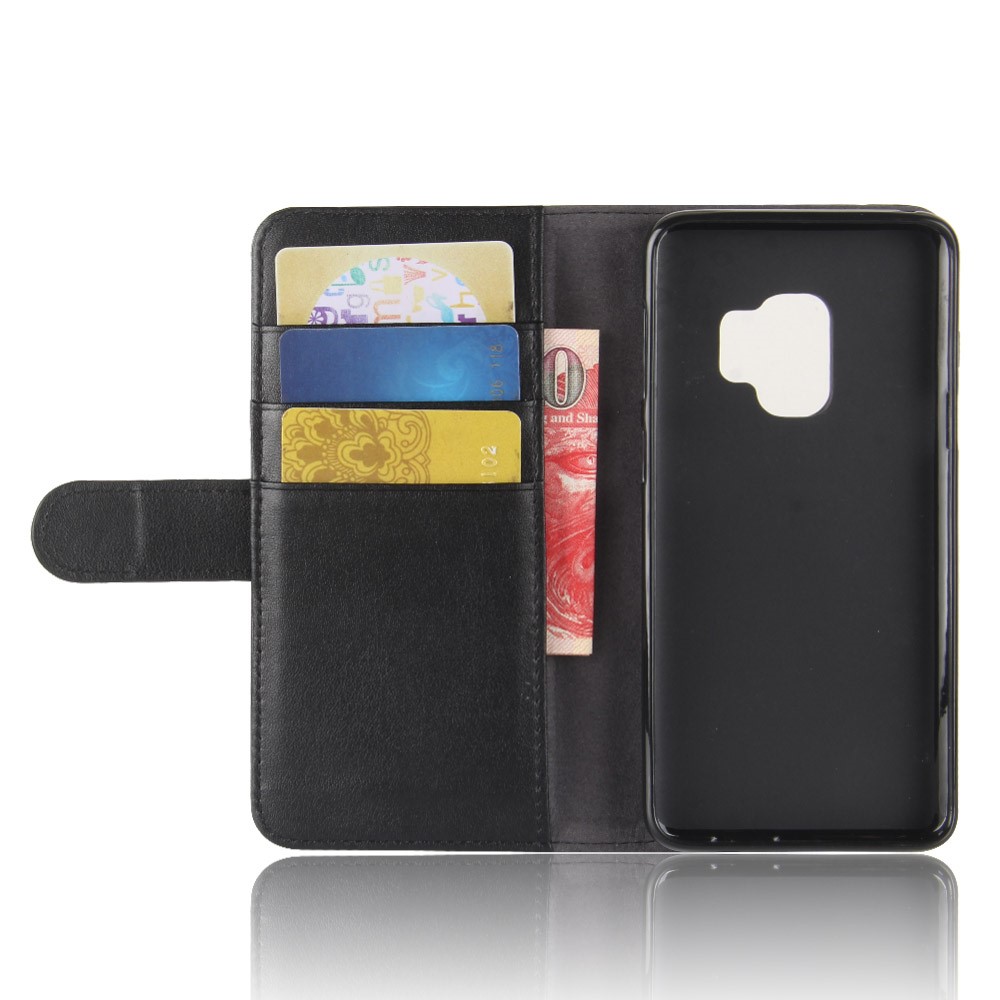 Split Leather Magnetic Wallet Phone Shell with Stand for Samsung Galaxy S9 G960 - Black