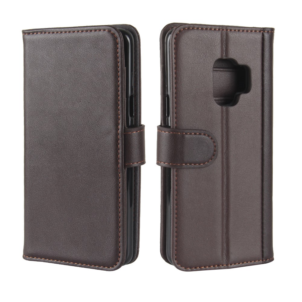 Split Leather Magnetic Wallet Phone Case with Stand for Samsung Galaxy S9 G960 - Brown-2