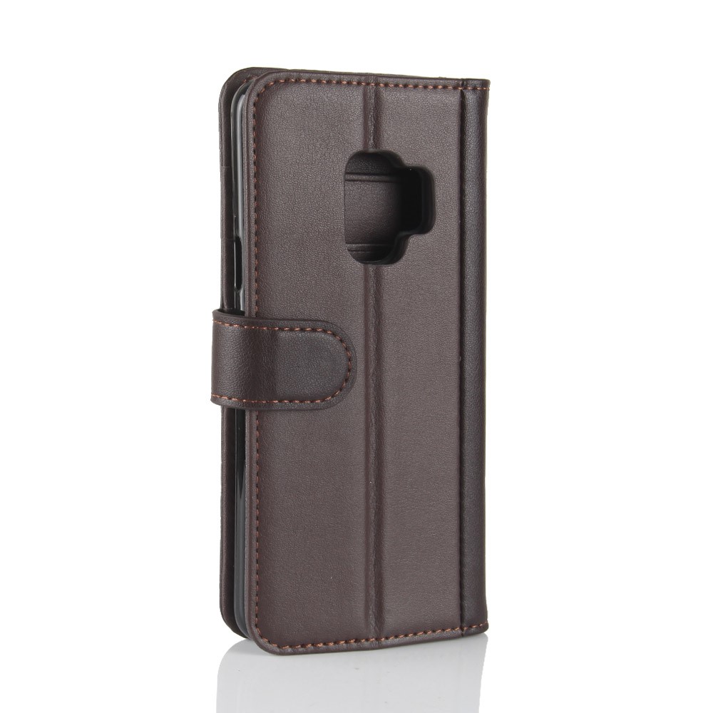 Split Leather Magnetic Wallet Phone Case with Stand for Samsung Galaxy S9 G960 - Brown-4