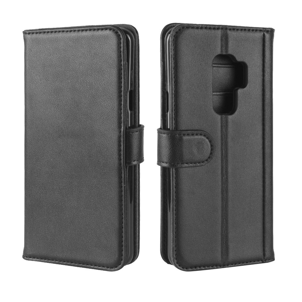 Split Leather Magnetic Wallet Phone Shell with Stand for Samsung Galaxy S9+ G965 - Black