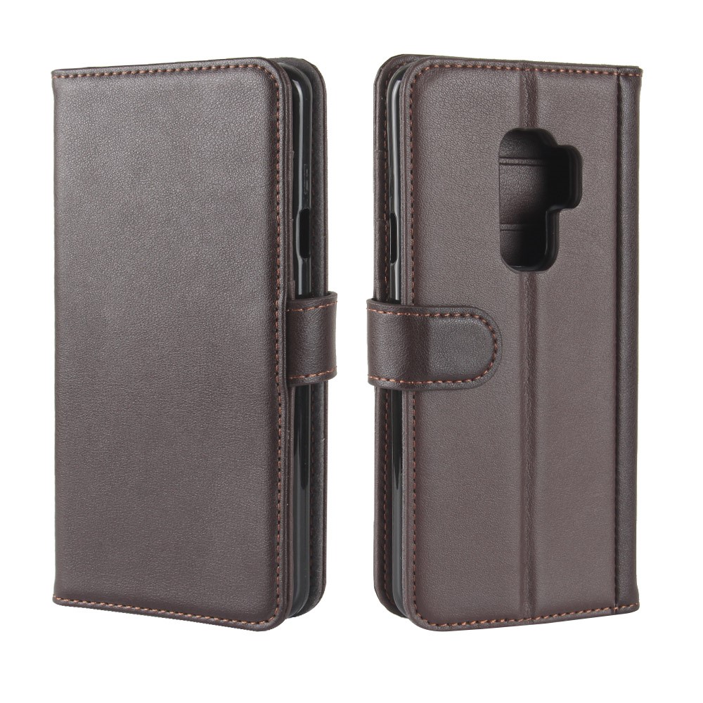 Split Leather Magnetic Wallet Phone Case with Stand for Samsung Galaxy S9+ G965 - Brown-2