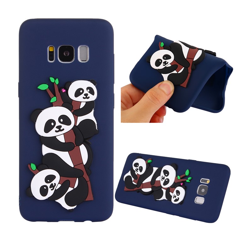 Cute 3D Pandas and Bamboo TPU Phone Accessory Case for Samsung Galaxy S8 G950 - Dark Blue-1