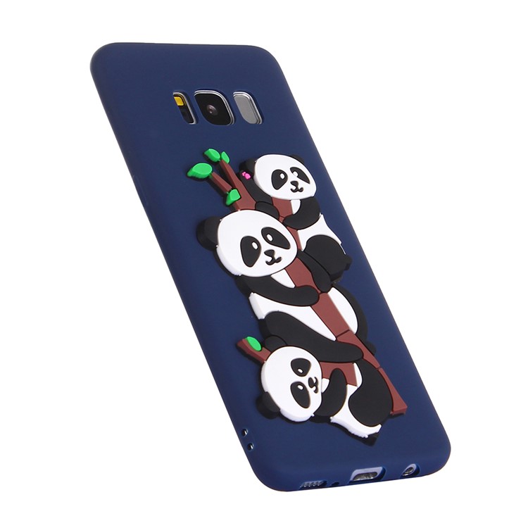 Cute 3D Pandas and Bamboo TPU Phone Accessory Case for Samsung Galaxy S8 G950 - Dark Blue-3