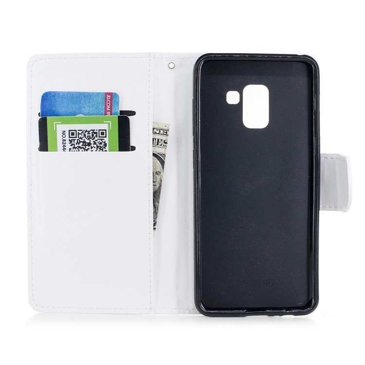 Wallet Leather Stand Cover for Samsung Galaxy A8 (2018) - White-7