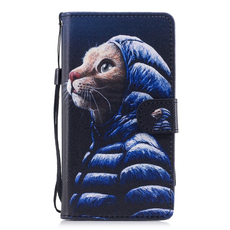 Pattern Printing PU Leather Wallet Phone Cover for Samsung Galaxy A8 (2018) - Fashion Cat Wearing Jacket-2