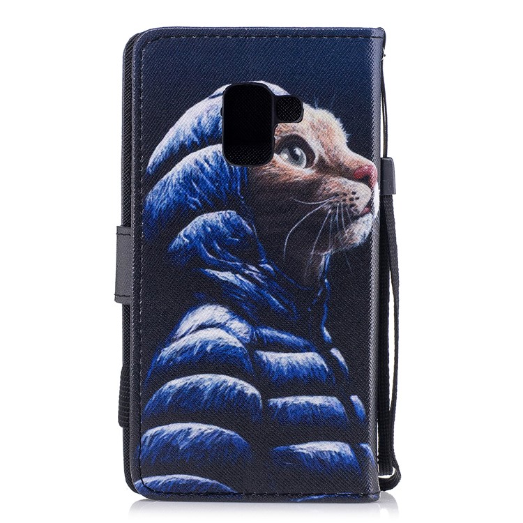 Pattern Printing PU Leather Wallet Phone Cover for Samsung Galaxy A8 (2018) - Fashion Cat Wearing Jacket-3