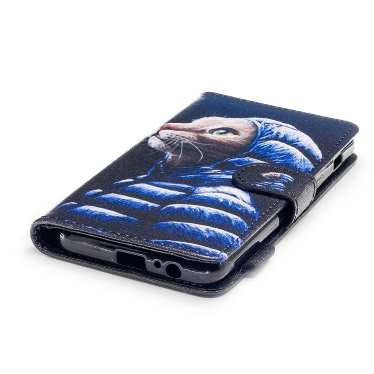 Pattern Printing PU Leather Wallet Phone Cover for Samsung Galaxy A8 (2018) - Fashion Cat Wearing Jacket-6