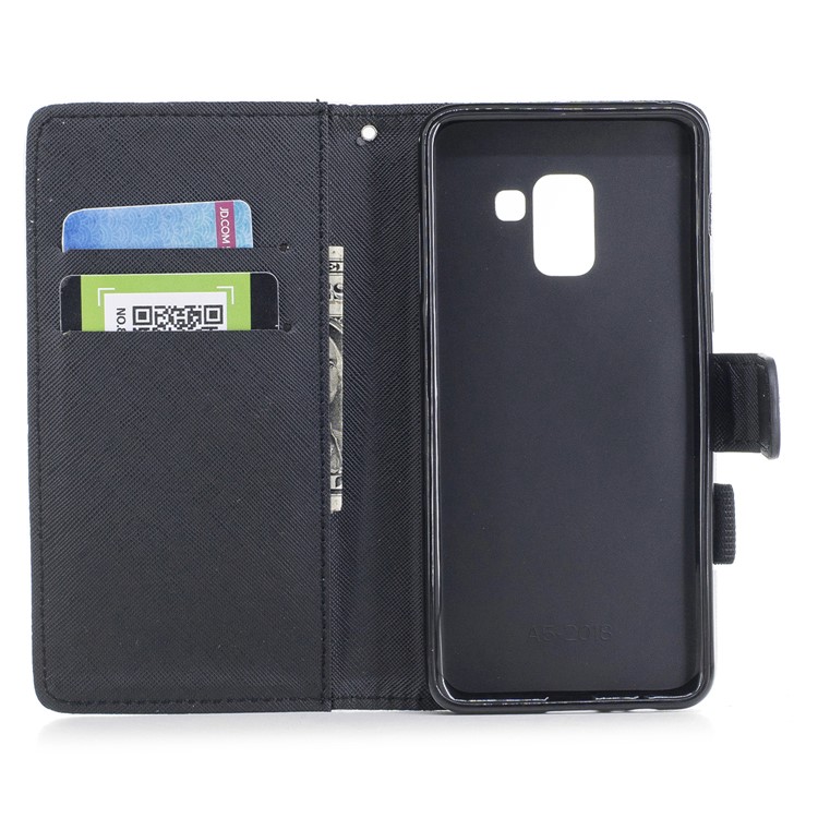 Pattern Printing PU Leather Wallet Phone Cover for Samsung Galaxy A8 (2018) - Fashion Cat Wearing Jacket-8