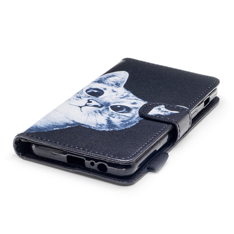 Pattern Printing PU Leather Wallet Phone Case for Samsung Galaxy A8 (2018) - Curious Cat-5