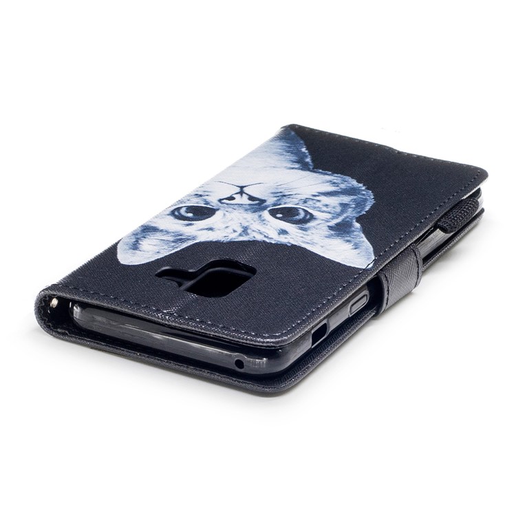Pattern Printing PU Leather Wallet Phone Case for Samsung Galaxy A8 (2018) - Curious Cat-6