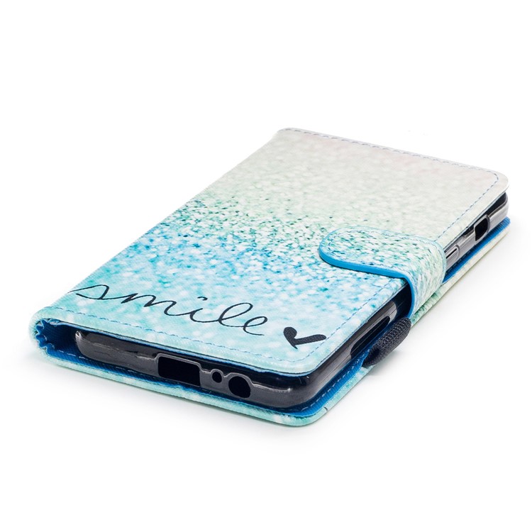 Pattern Printing PU Leather Wallet Flip Cover for Samsung Galaxy A8 (2018) - Glitter Pattern and Smile-5