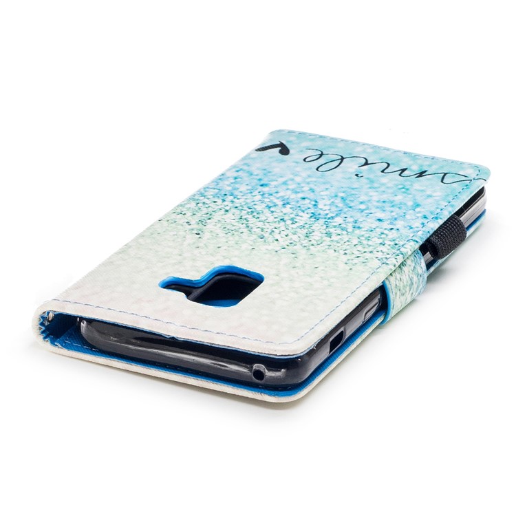 Pattern Printing PU Leather Wallet Flip Cover for Samsung Galaxy A8 (2018) - Glitter Pattern and Smile-6