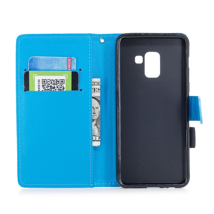 Pattern Printing PU Leather Wallet Flip Cover for Samsung Galaxy A8 (2018) - Glitter Pattern and Smile-7