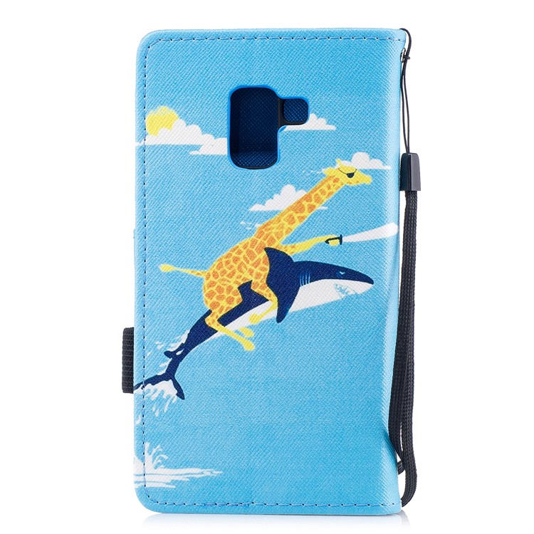 Pattern Printing PU Leather Wallet Phone Accessory Case for Samsung Galaxy A8 (2018) - Shark and Giraffe-2