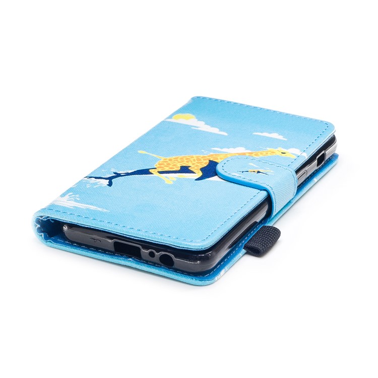 Pattern Printing PU Leather Wallet Phone Accessory Case for Samsung Galaxy A8 (2018) - Shark and Giraffe-5