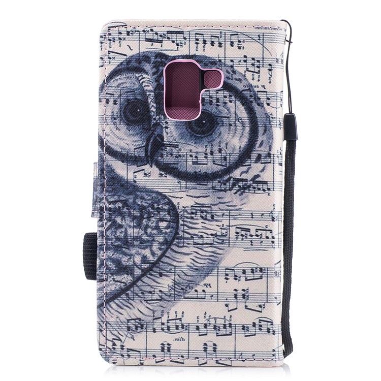 Pattern Printing PU Leather Stand Protective Cover for Samsung Galaxy A8 (2018) - Owl and Musical Notation-2