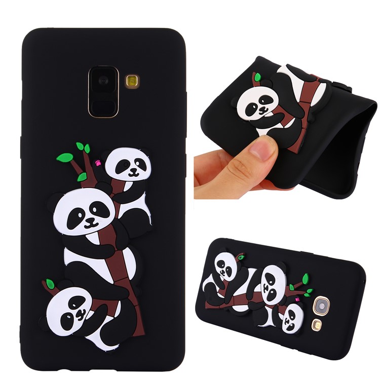 Cute 3D Pandas and Bamboo TPU Gel Cover for Samsung Galaxy A8 Plus (2018) - Black-1