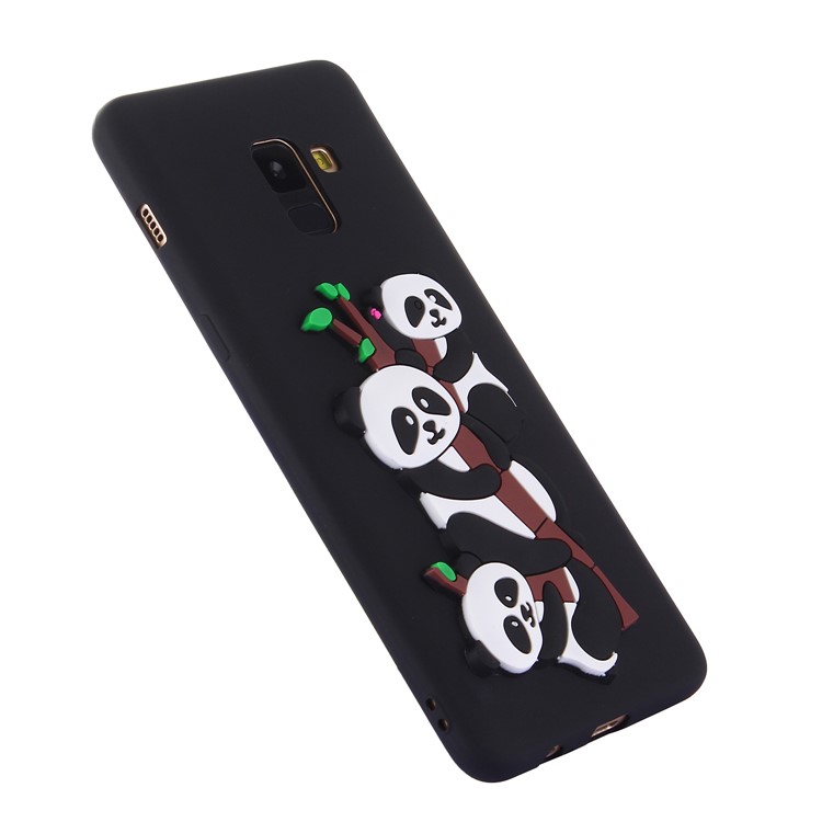 Cute 3D Pandas and Bamboo TPU Gel Cover for Samsung Galaxy A8 Plus (2018) - Black-3