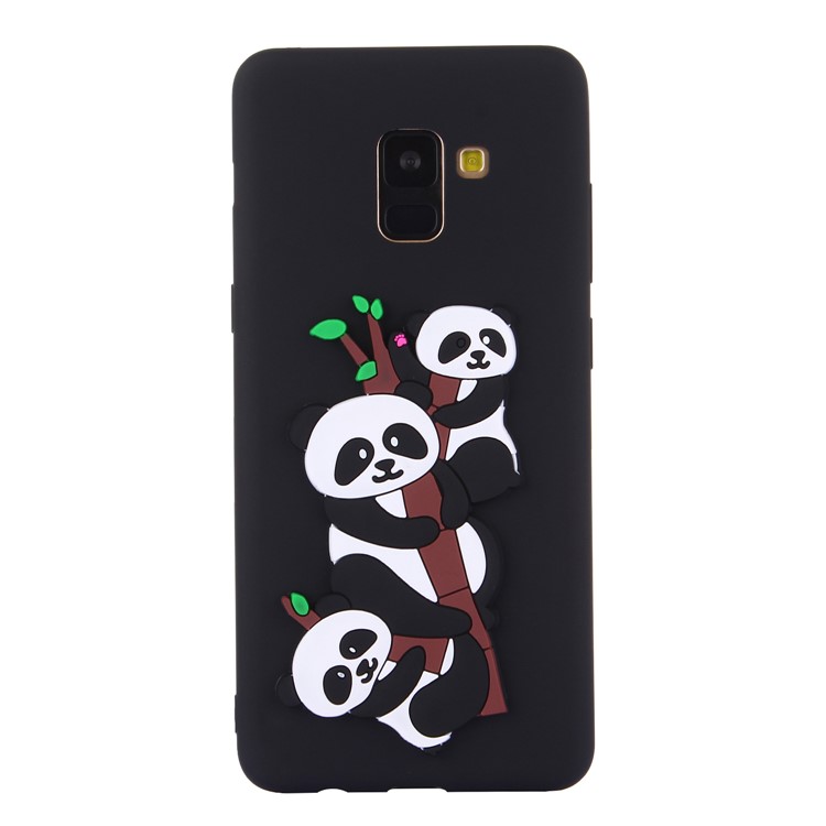 Cute 3D Pandas and Bamboo TPU Gel Cover for Samsung Galaxy A8 Plus (2018) - Black-4