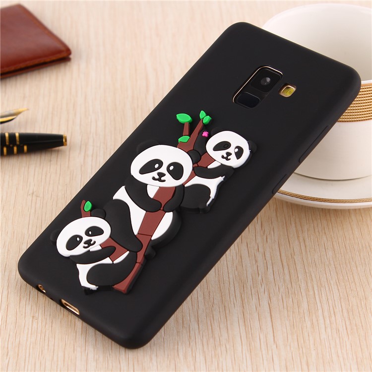 Cute 3D Pandas and Bamboo TPU Gel Cover for Samsung Galaxy A8 Plus (2018) - Black-5