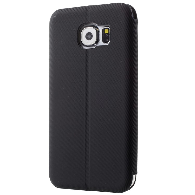 Twill Grain Leather Card Holder Stand Case for Samsung Galaxy S6 G920 - Black-4
