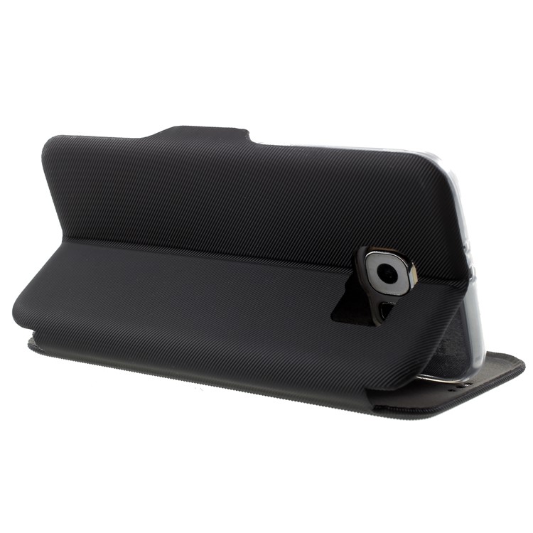 Twill Grain Leather Card Holder Stand Case for Samsung Galaxy S6 G920 - Black-6
